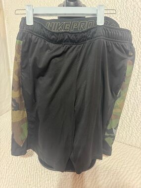 Nike Black Shorts with Green Camo Side Panels